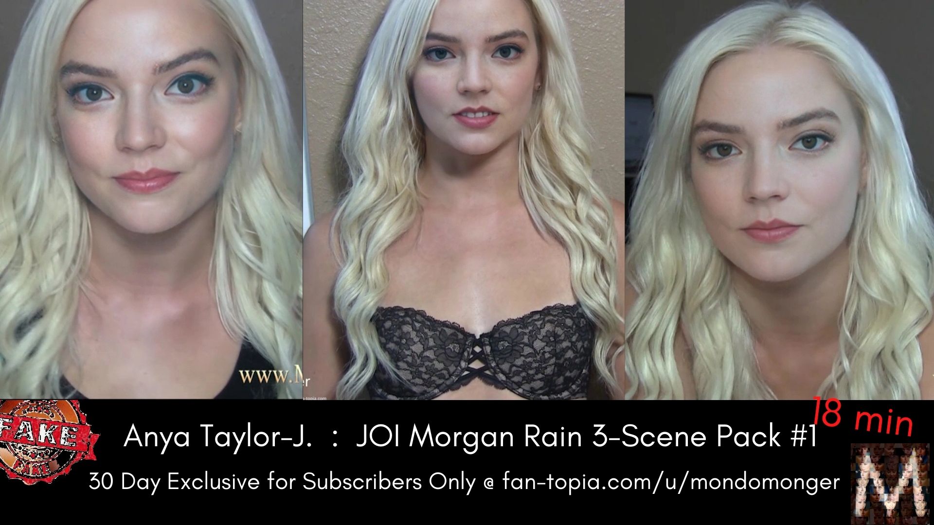 Not Anya Taylor-Joy: 18min 3 scene JOICEI Morgan Rain Pack 1 (Preview)  DeepFake Porn Video - MrDeepFakes